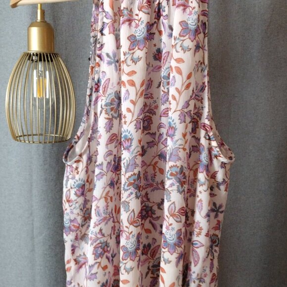 CeCe Floral Sleeveless Blouse XL – Tie Neck Mock Neck Pastel Print Top - Picture 6 of 10